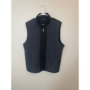 Perry Ellis Quilted Vest Mens XL Black Gray Chevron Full Zip Mock Neck PS46189